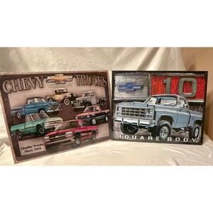 Chevy Trucks Metal Tin Sign Set Square Body C10 Garage Wall Decor 2 Piece Lot